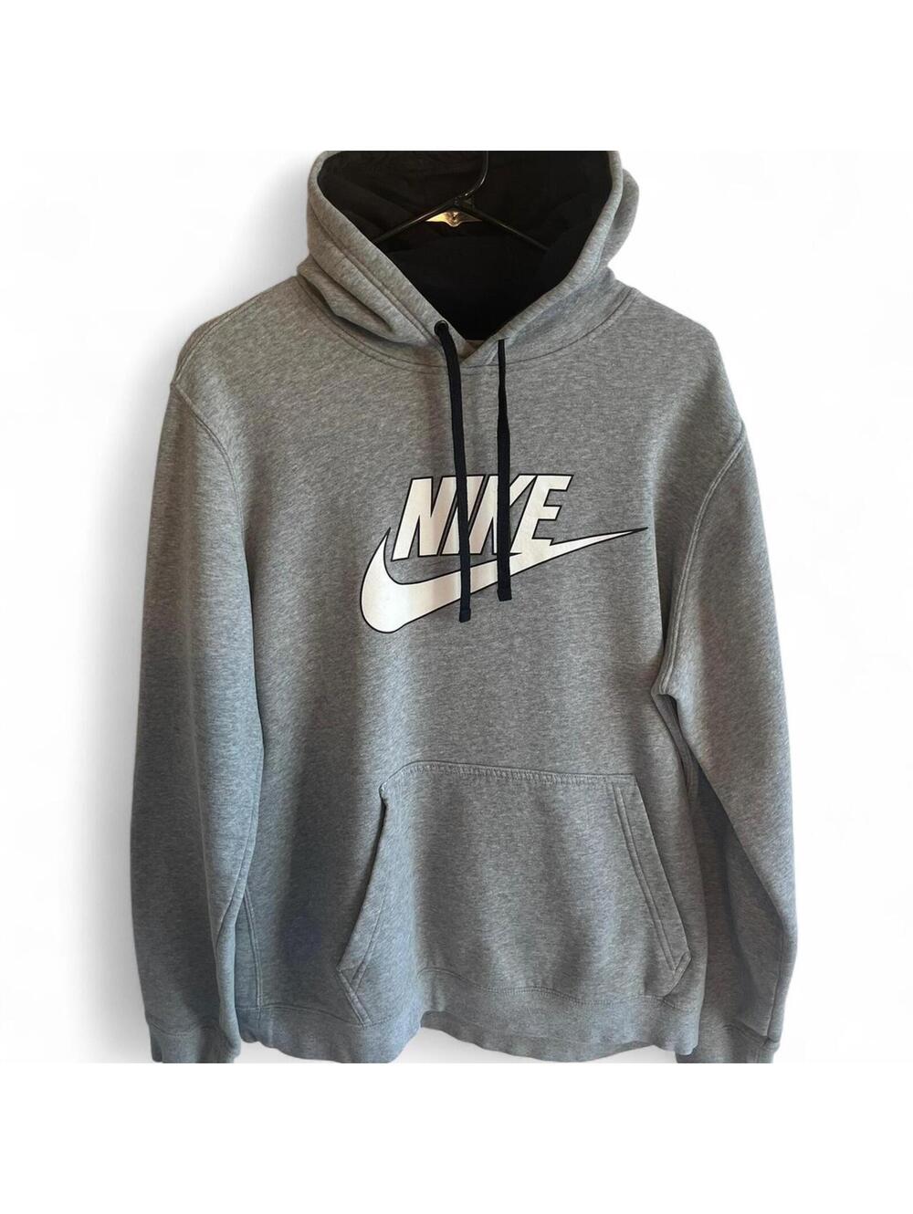 Men’s Light Gray and White Big Logo Nike Hoodie Size Medium